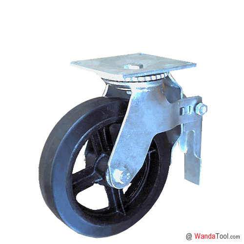 Top plate scaffold caster with moldon rubber wheel