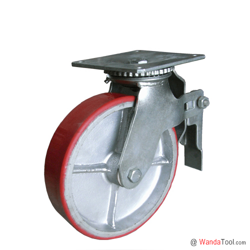 Top plate scaffold caster with moldon polyurethane wheel