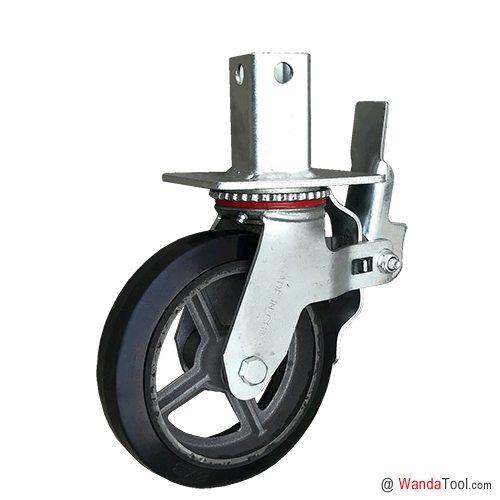 Square pipe scaffold caster with moldon rubber wheel