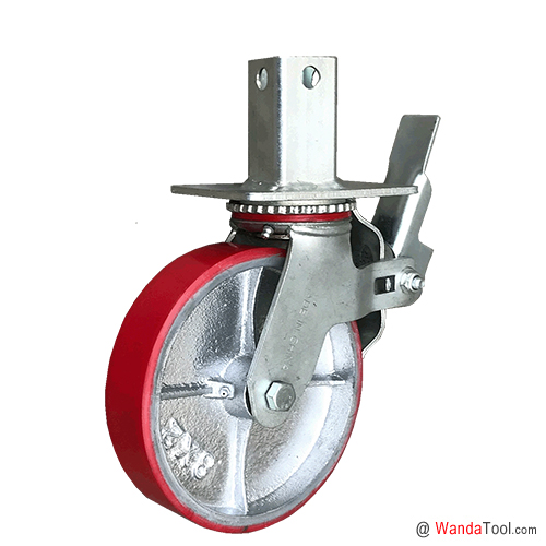 Square pipe scaffold caster with moldon polyurethane wheel