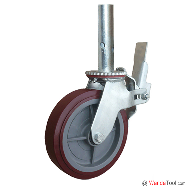 Pipe stem scaffold caster with polyurethane wheel