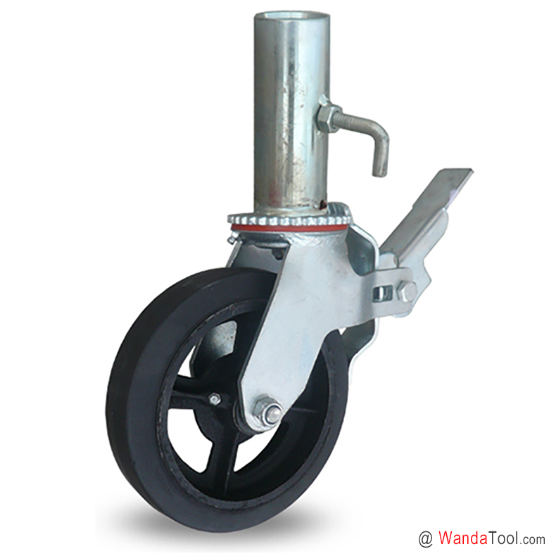 Tube stem scaffold caster with moldon rubber wheel