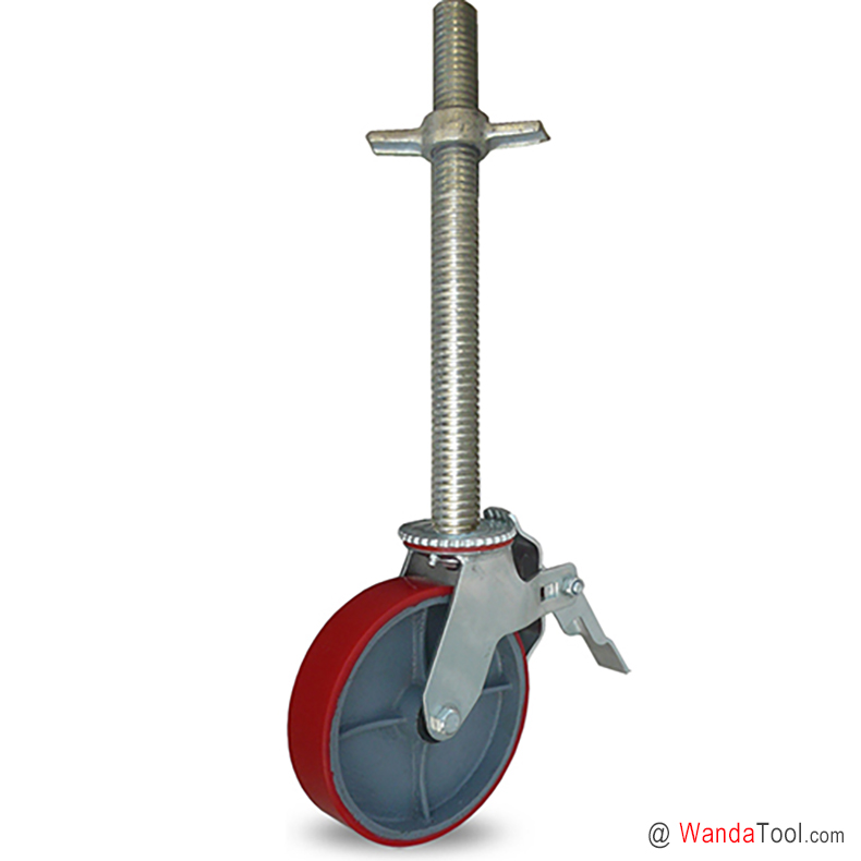 Adjustable jack scaffold caster with moldon polyurethane wheel