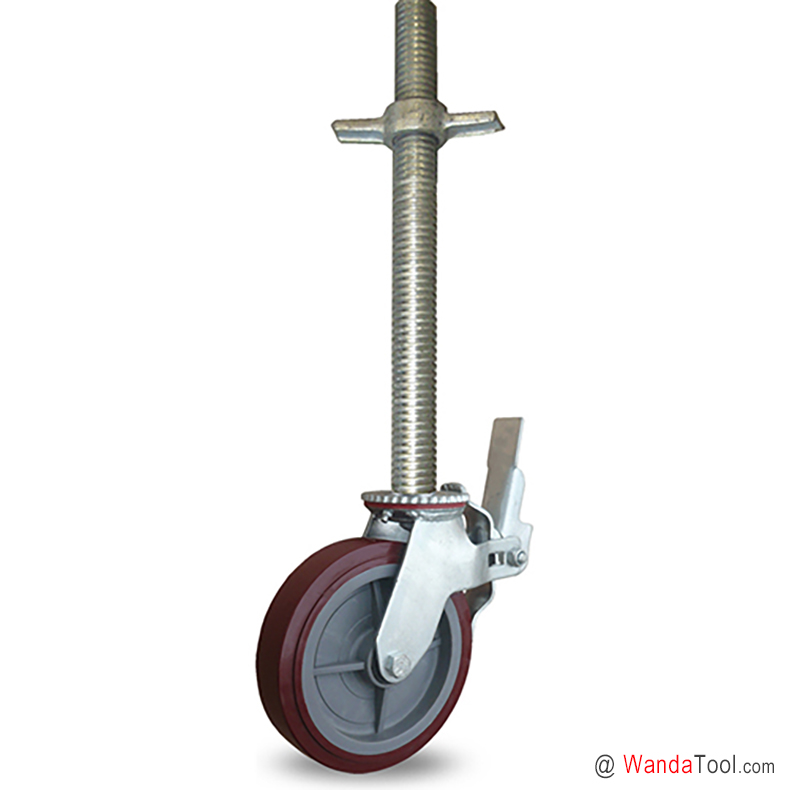 Adjustable jack scaffold caster with polyurethane wheel